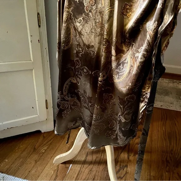 Vintage Gold 60s 70s silky Paisley Kaftan Mini butterfly Dress Angel Sleeves - Picture 16 of 16